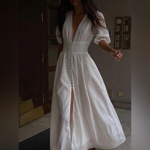 French Button Split Long Dress